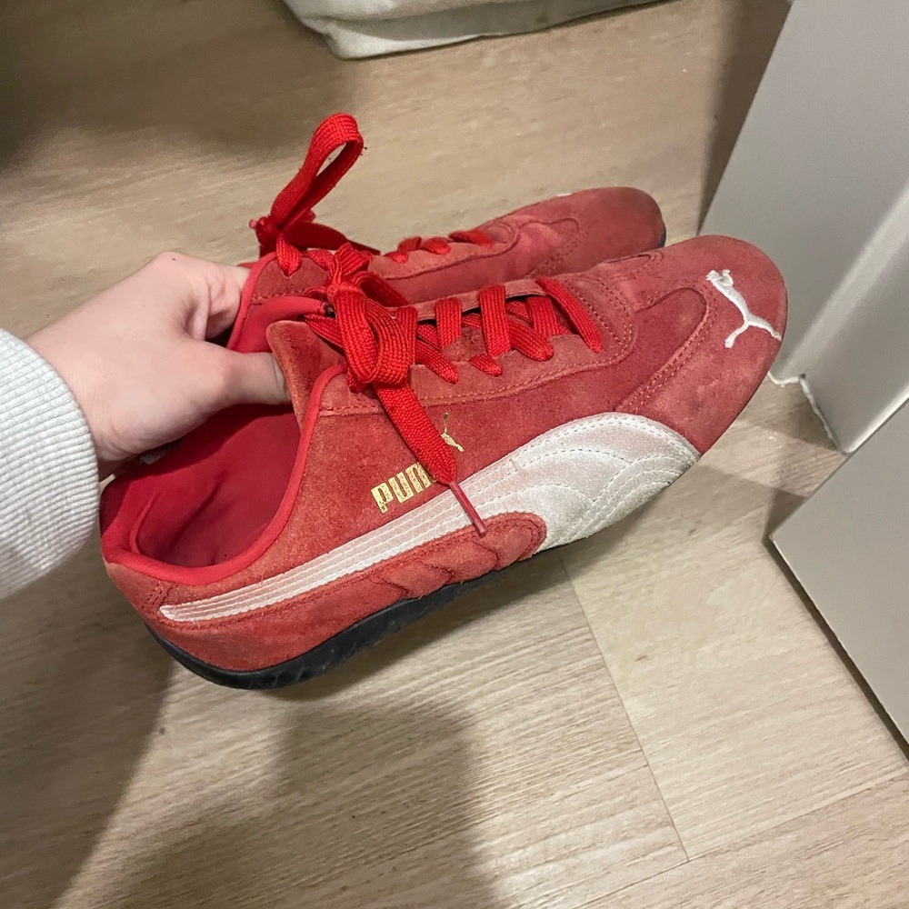 Puma Red and White Suede Sneakers